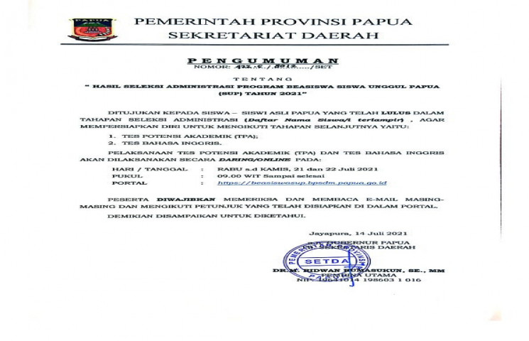 Pemprov Papua Rilis 962 Pelajar OAP Lolos Administrasi Beasiswa Otsus
